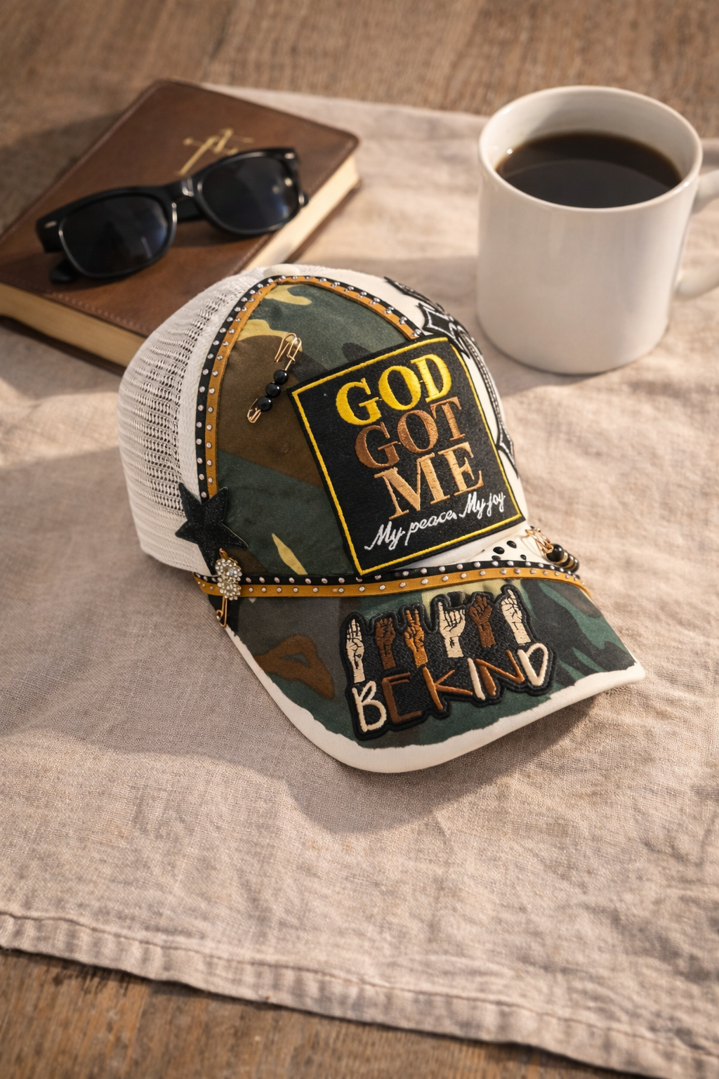 God Got Me Custom Trucker Hat | Faith-Based Rhinestone Cap