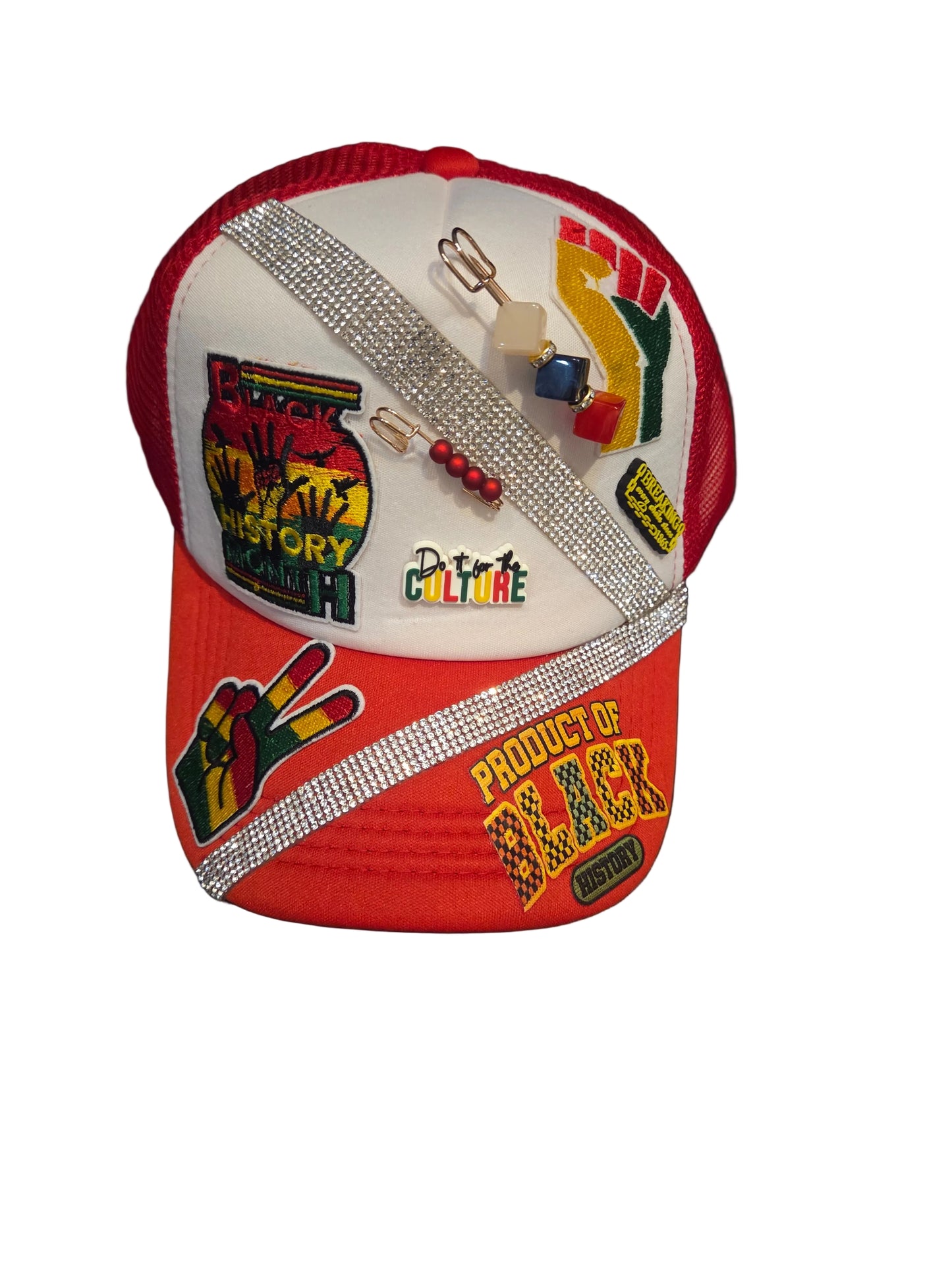 Black History Month Rhinestone Trucker Hat – “Product of Black History” Custom Statement Cap