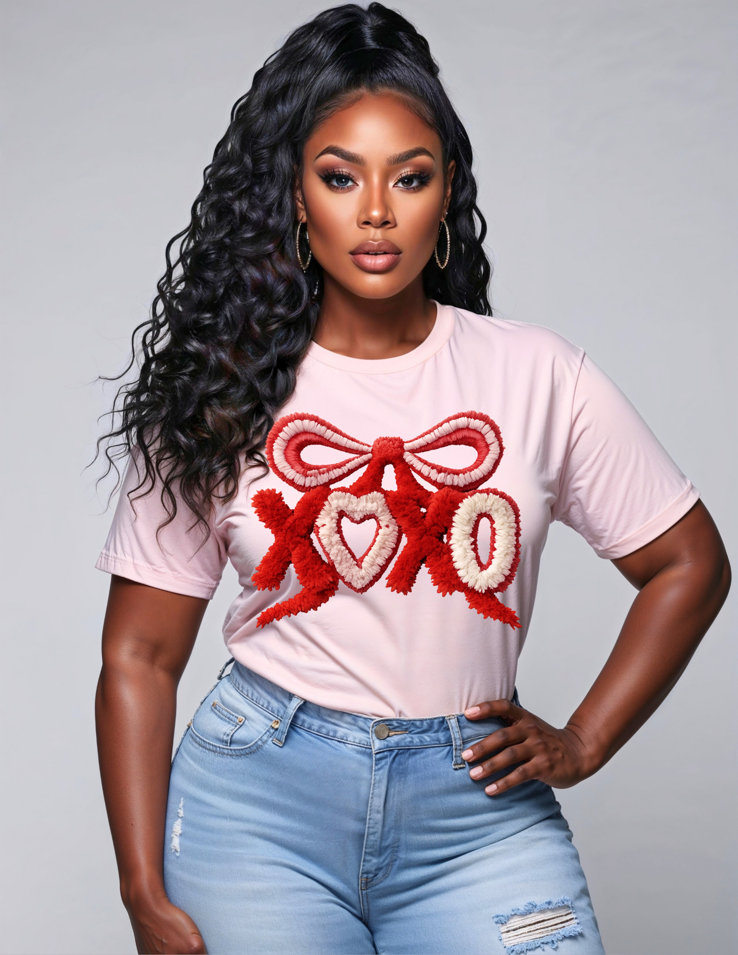 XOXO Chenille Patch Valentine’s Tee in Pastel Pink