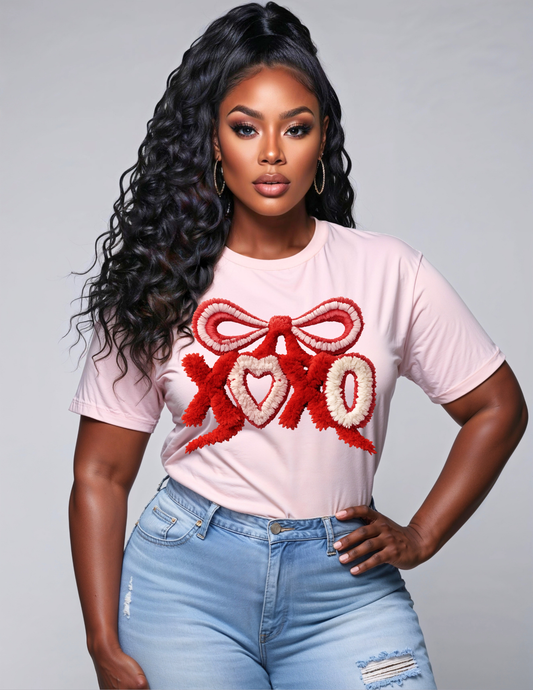 XOXO Chenille Patch Valentine’s Tee in Pastel Pink