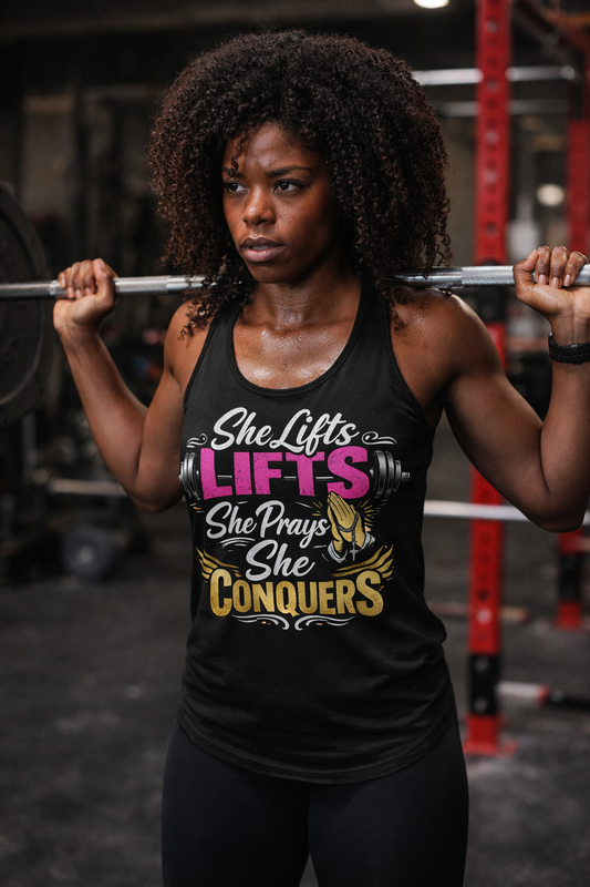 She Lifts She Prays She Conquers Workout Tank Top