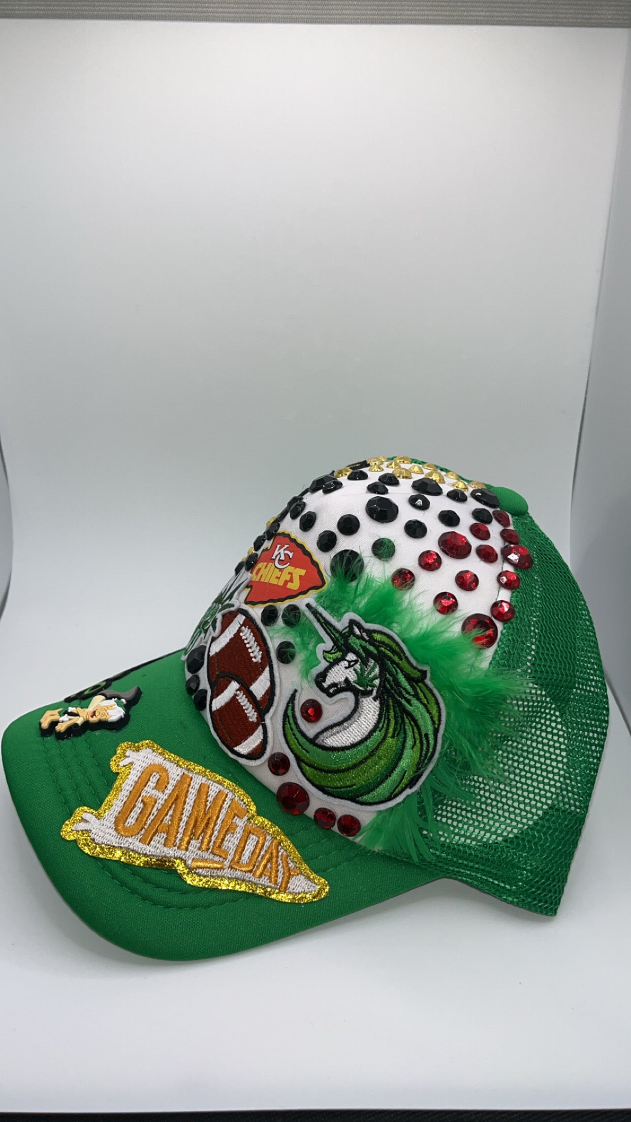 Custom "Kansas City Sports" Theme Mixed-Media Trucker Hat – Green & White