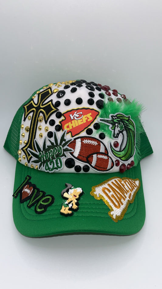 Custom "Kansas City Sports" Theme Mixed-Media Trucker Hat – Green & White