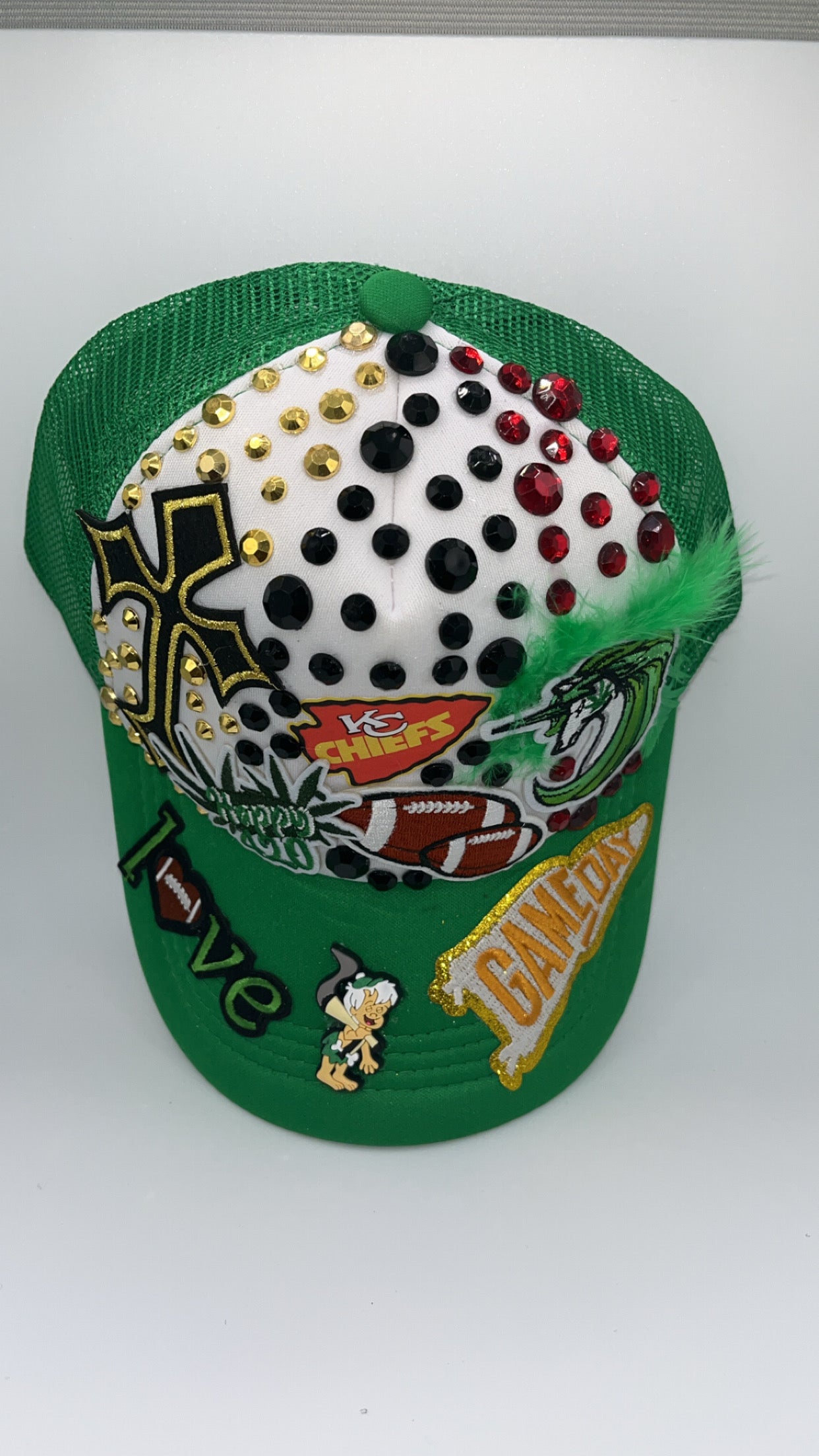 Custom "Kansas City Sports" Theme Mixed-Media Trucker Hat – Green & White