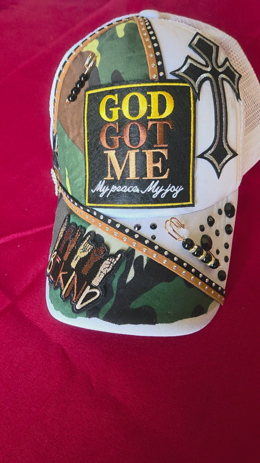 God Got Me Custom Trucker Hat | Faith-Based Rhinestone Cap