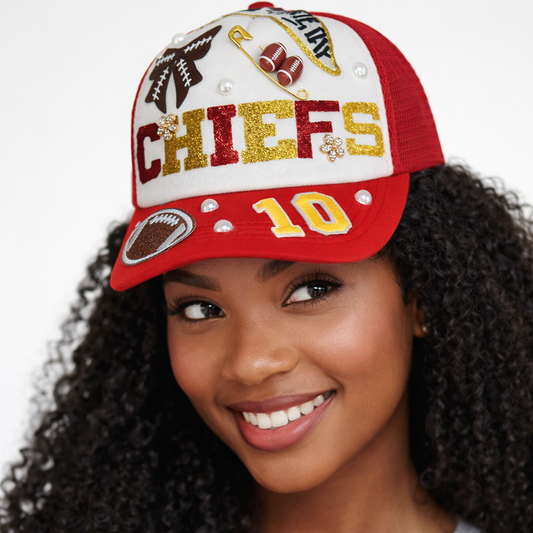 Custom “CHIEFS” Red Embellished Mesh Trucker Hat