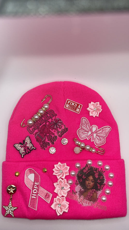 Hot pink cuffed knit beanie