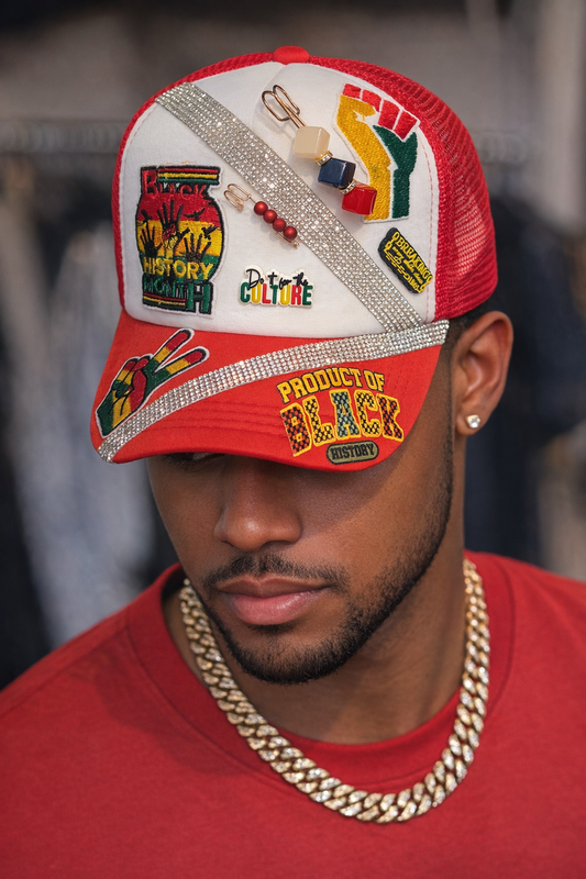 Black History Month Rhinestone Trucker Hat – “Product of Black History” Custom Statement Cap