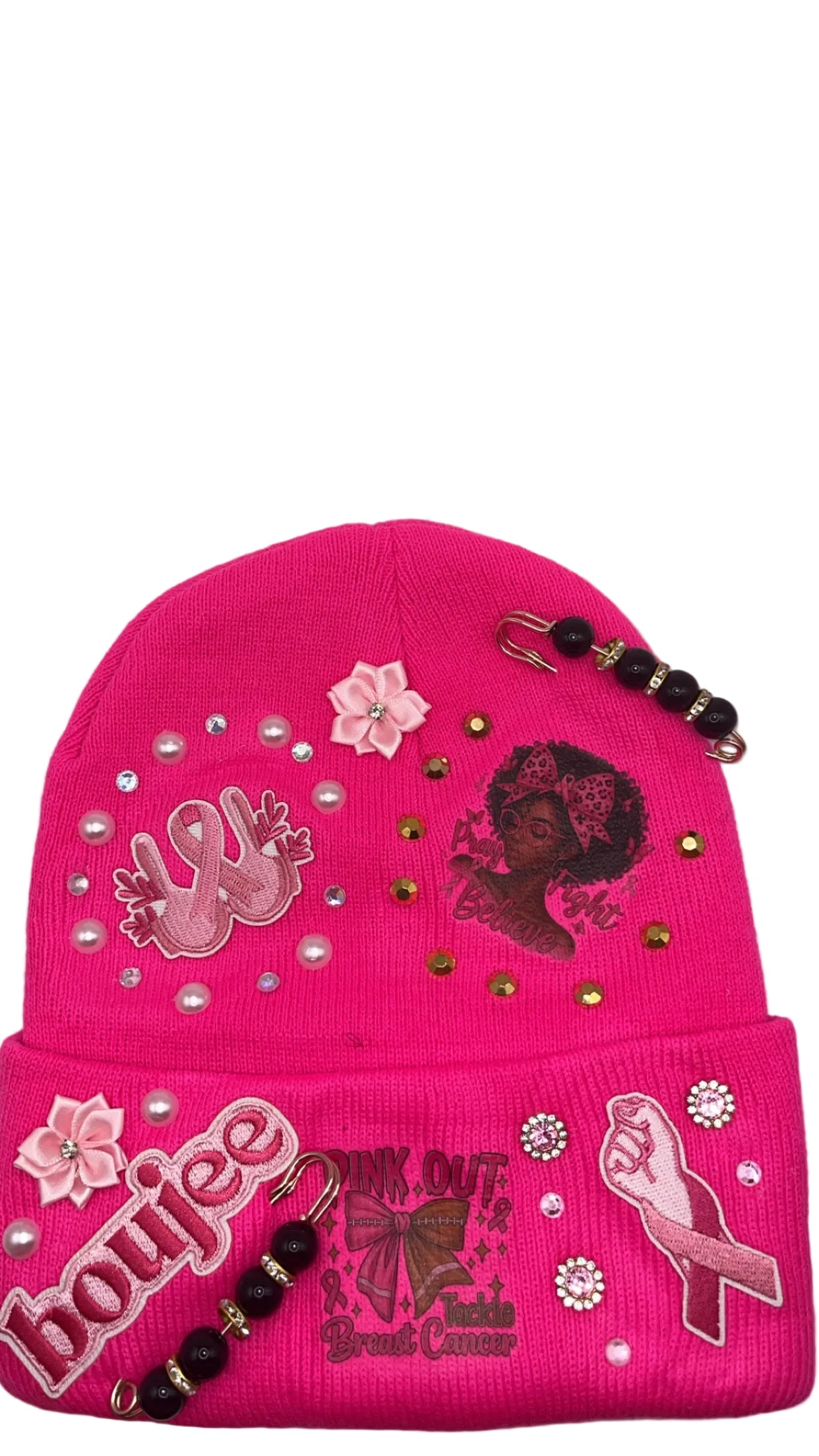 Hot pink cuffed knit beanie