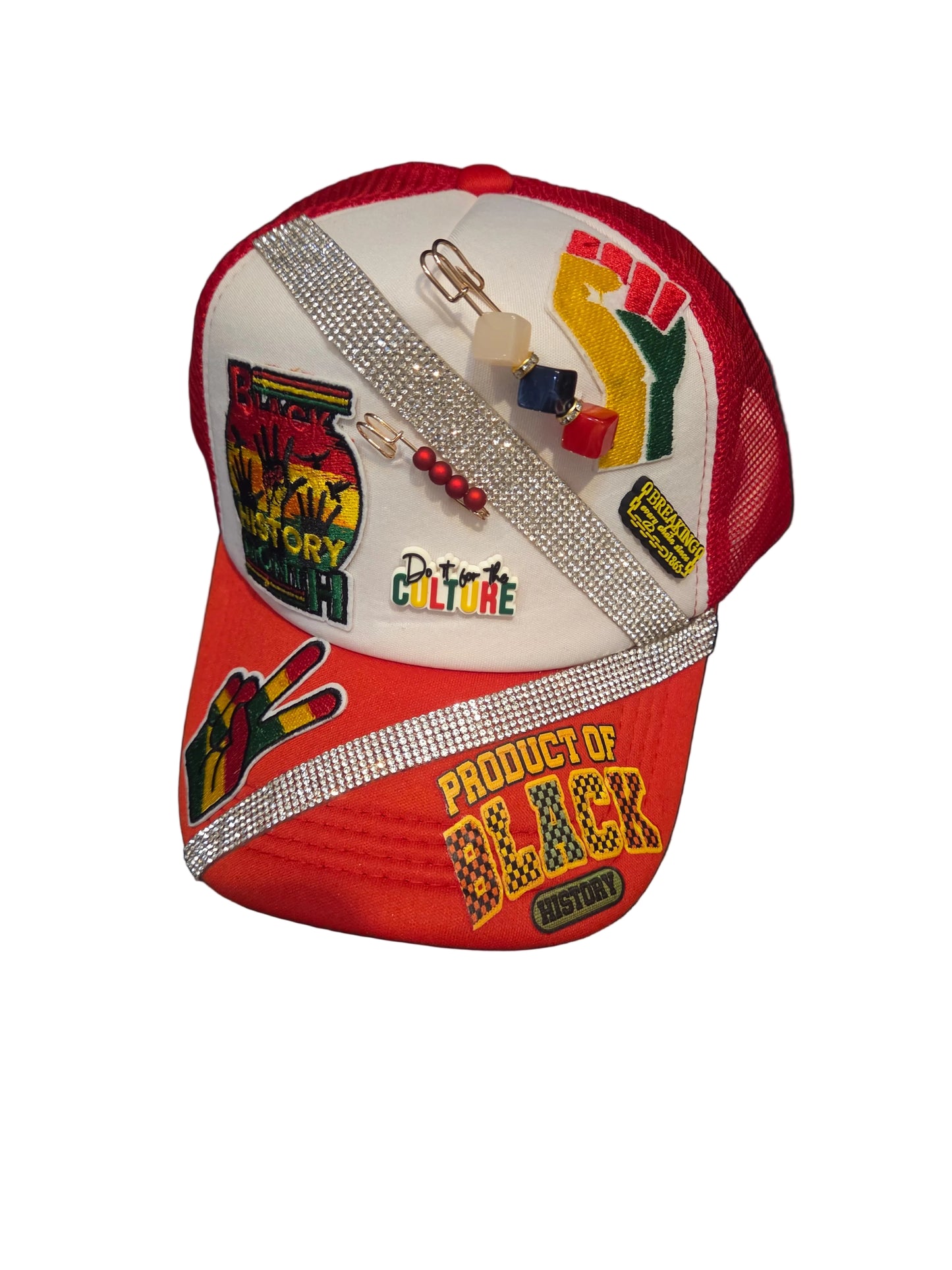 Black History Month Rhinestone Trucker Hat – “Product of Black History” Custom Statement Cap