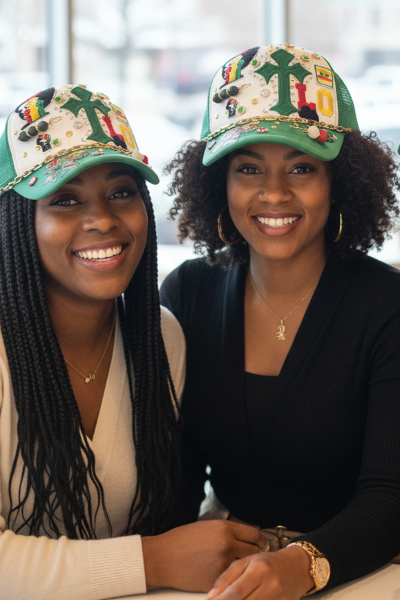 Bling Cross Culture Green Trucker Hat – Black History Statement Snapback