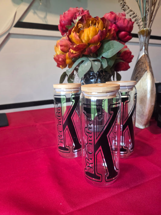 Personalized Initial Glass Can with Bamboo Lid