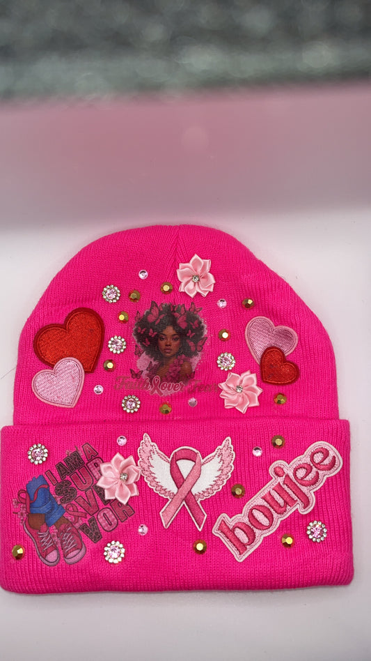 Hot pink cuffed knit beanie